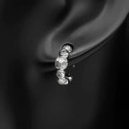 Silver Earrings Retro Sterling C-shaped Zircons