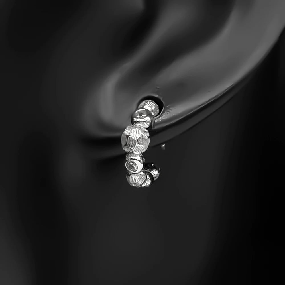 Silver Earrings Retro Sterling C-shaped Zircons