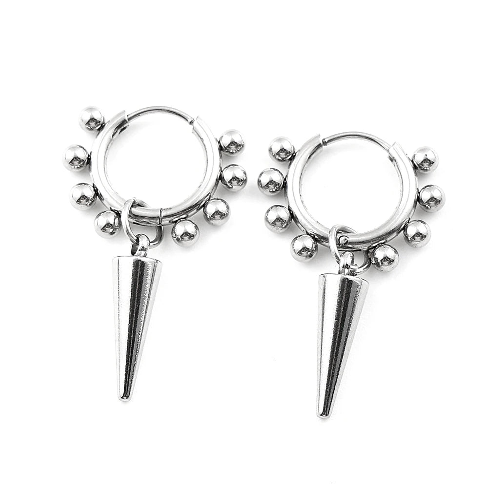 Spike Cone Drop Earrings Beaded Hoop Gothic — Stainless Steel