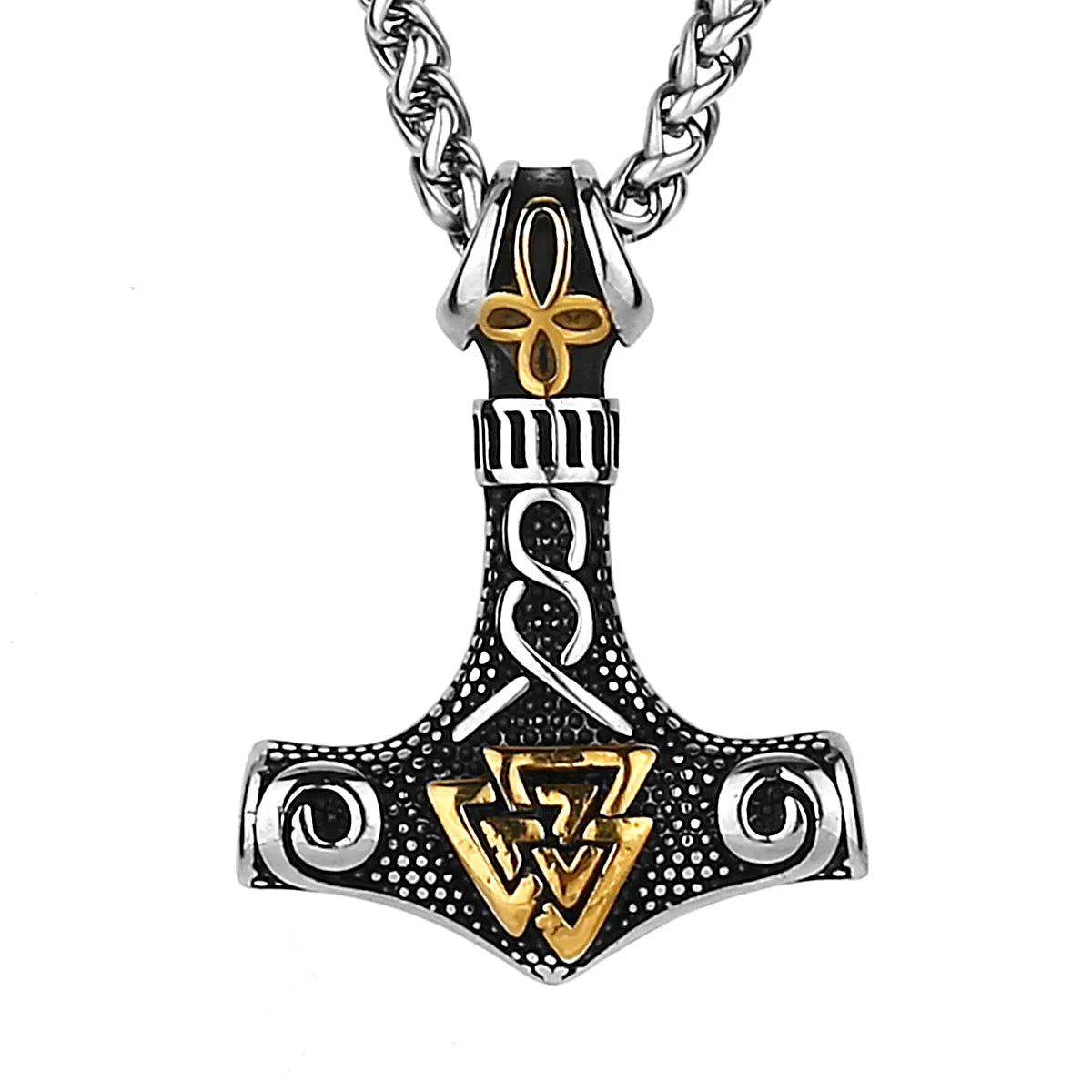 Viking Thor's Hammer Pendant Necklace Men's Vintage Nordic Jewelry Gift Stainless Steel Mixed Gold Color Rune Amulet
