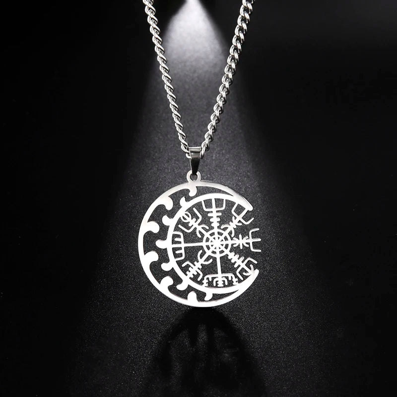 Odin's Runes Vegvisir Compass Pendant — Stainless Steel