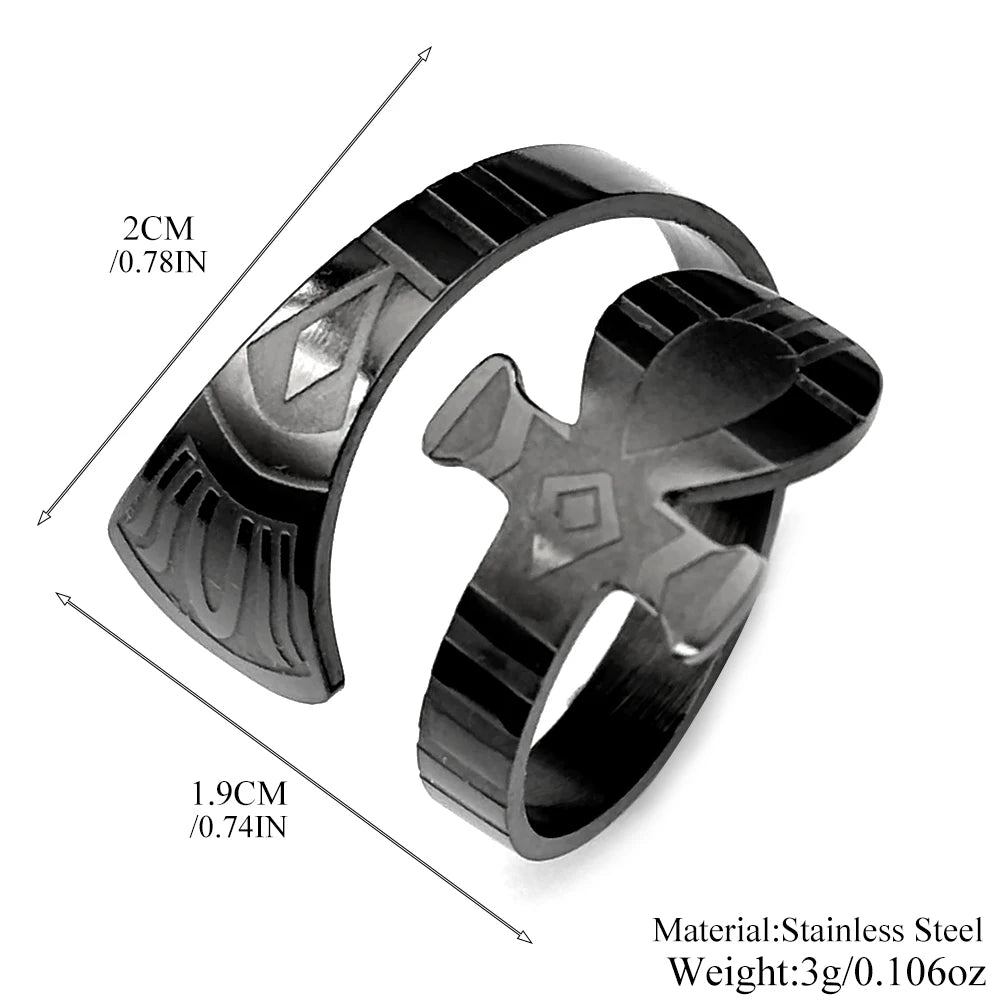 Egyptian Ankh Cross Key Of Life Adjustable Wrap Open Rings for Women Men Stainless Steel Finger Ring Amulet Protection