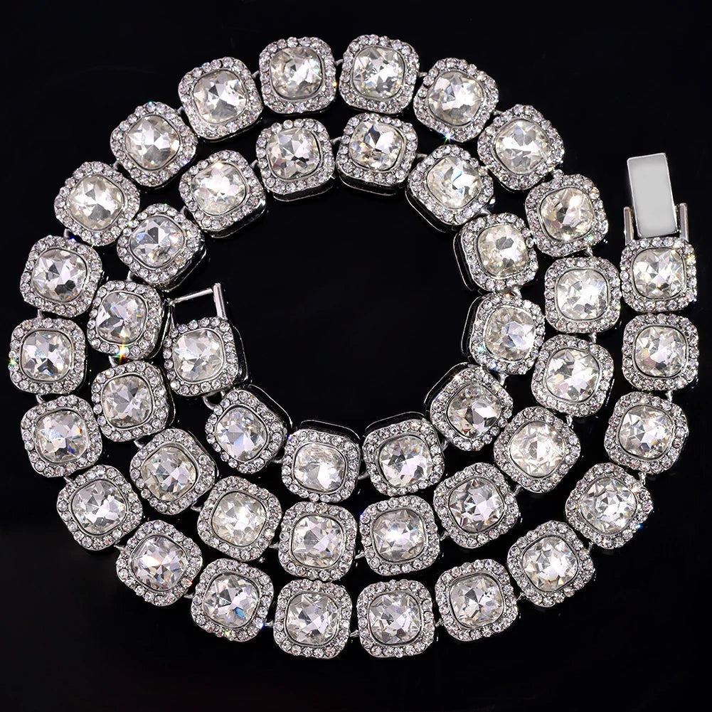 Iced Out Cuban Link Chain For Men Bling Square Tennis Chain Diamond Cuban Chain Hiphop Necklace Jewelry