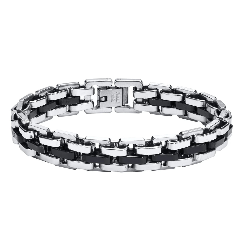 Vnox Stylish Strap Chain Bracelets for Men Boys Gift Jewelry, 10.7MM Wide Stainless Steel Links Wristband, Father's Day Gift Dad