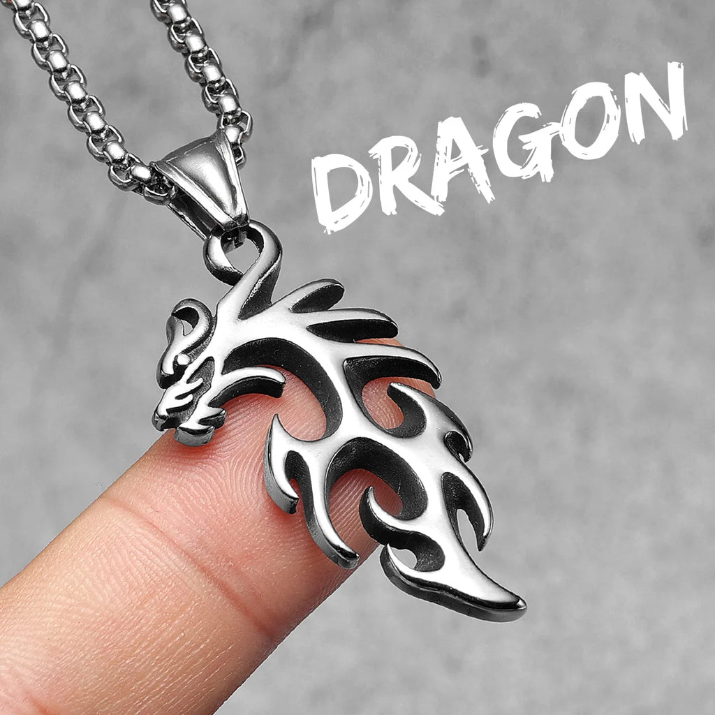 Tribal Dragon Pendant Necklace — Stainless Steel