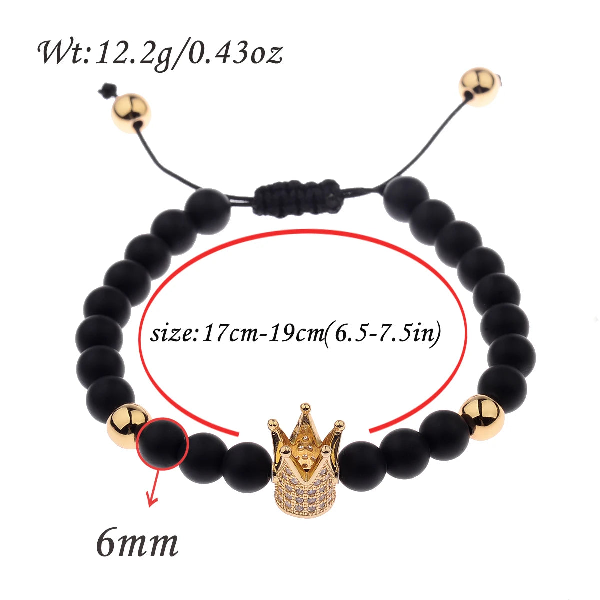 DOUVEI 6mm Pave Zircon Crown Weaving Bracelet Charm Men Black Matte Bracelets For Women Dropshipping ABL007