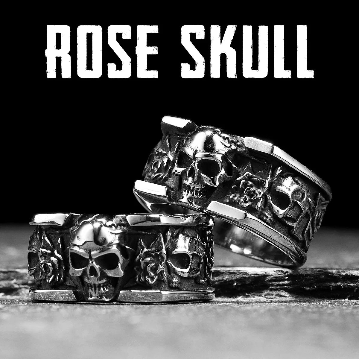 Rose Skull Ring — Stainless Steel