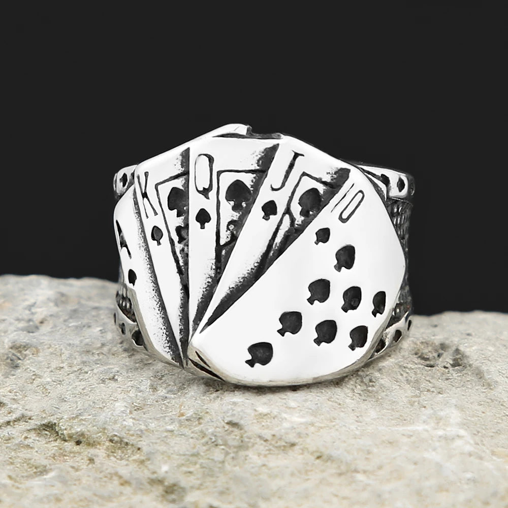 Poker Card Steel Ring Vintage Biker Playing Finger