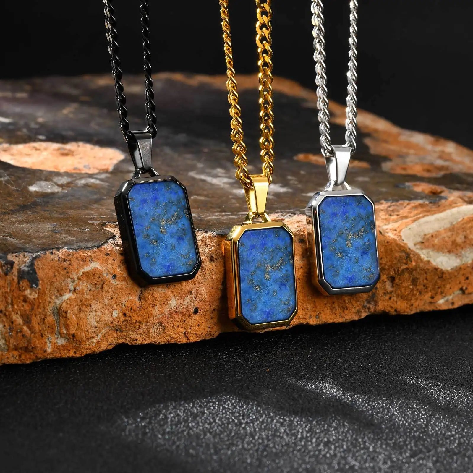 Lapis Lazuli Stone Pendant — Stainless