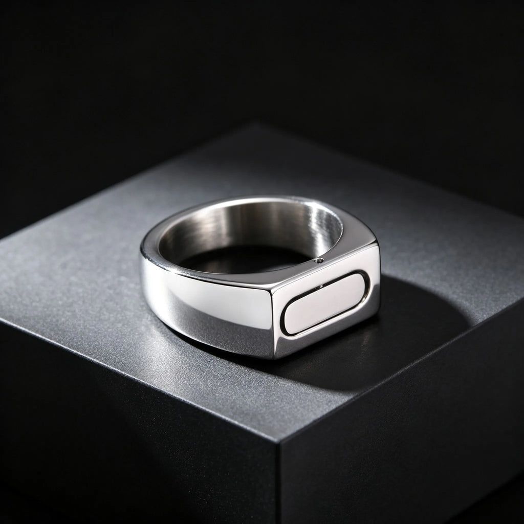 Classic Spinner Fidget Ring for Men, Stainless Steel Silver Color Polished Signet Ring, Fashion Cool Finger Jewelry Accessories