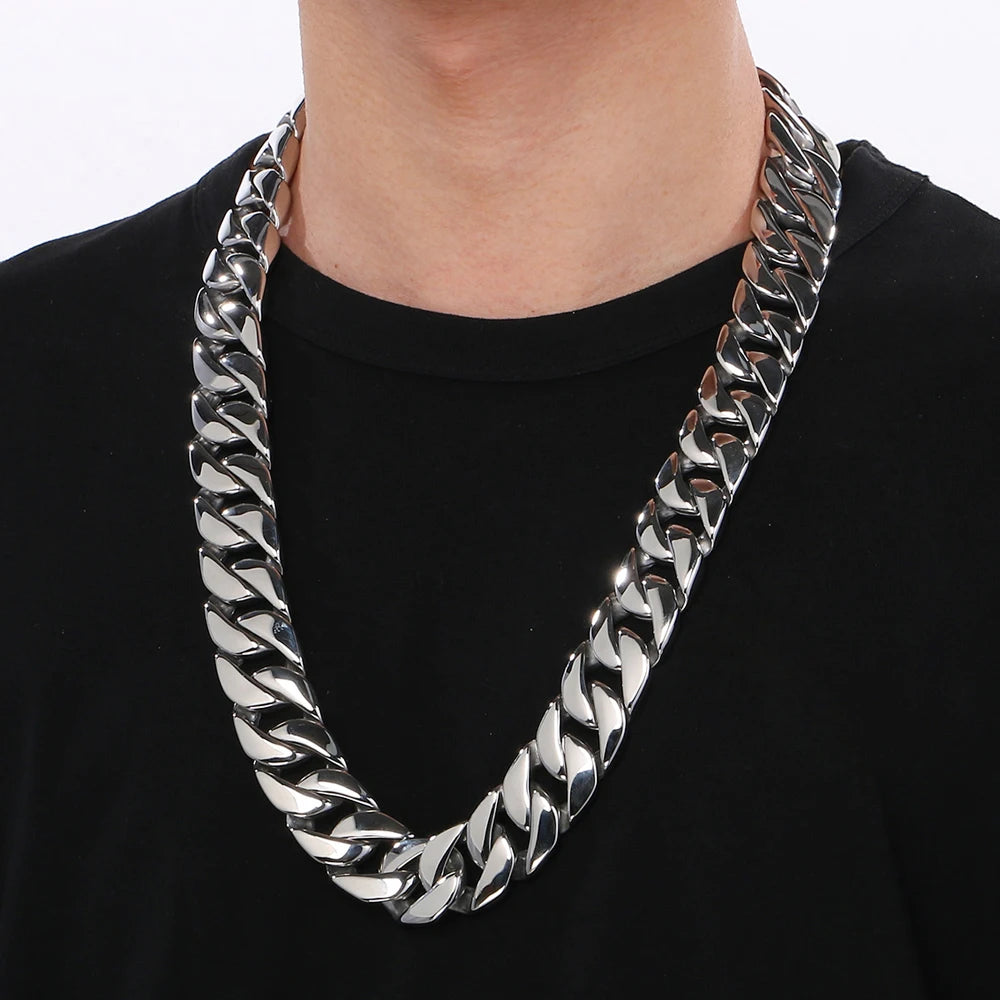 Men's 72CM Long 24MM Wide Curb Cuban Link Chain Necklaces Heavy Stainless Steel On Neck Chains for Man Party Jewelry