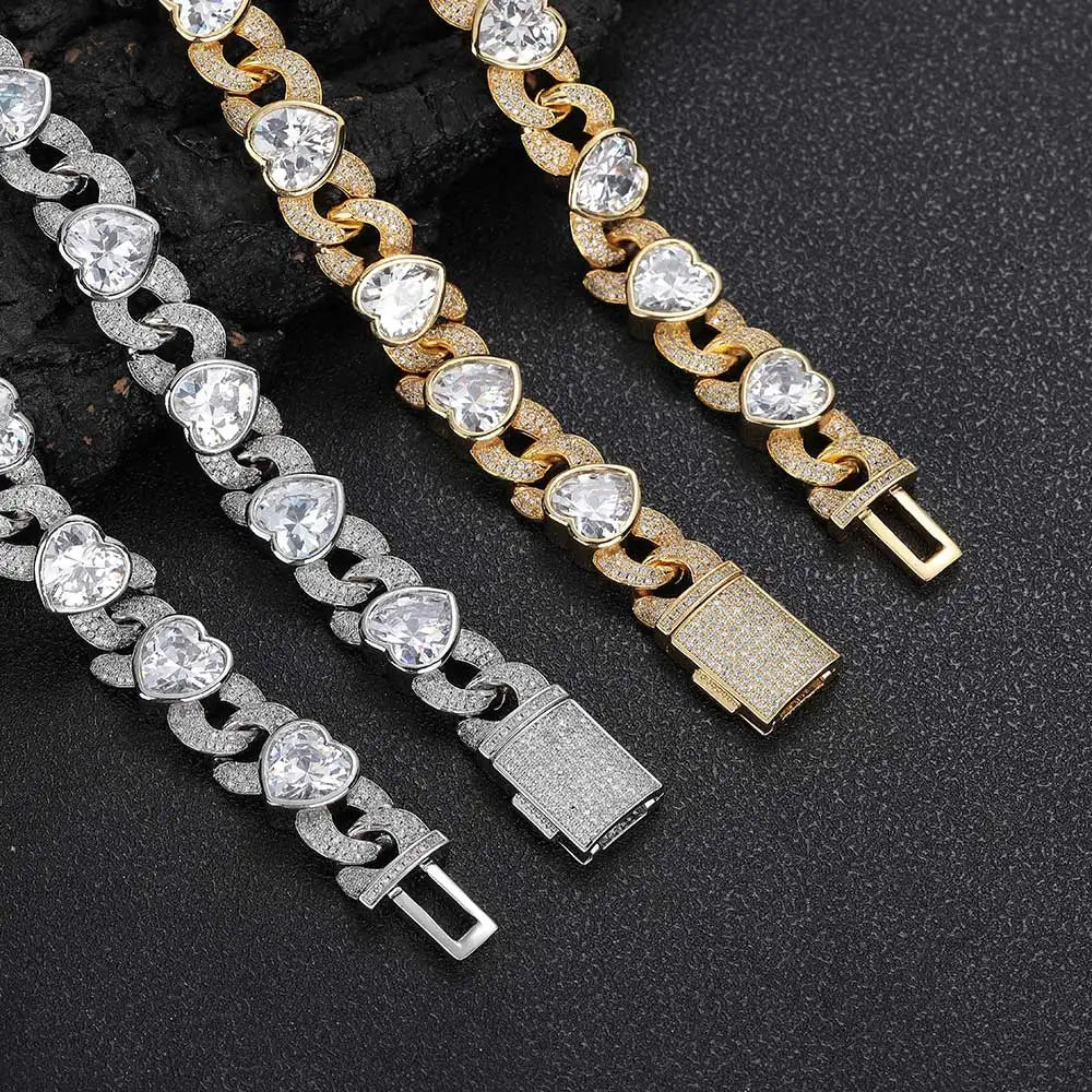 Iced Out Heart Cuban Chain Necklace Stainless Steel