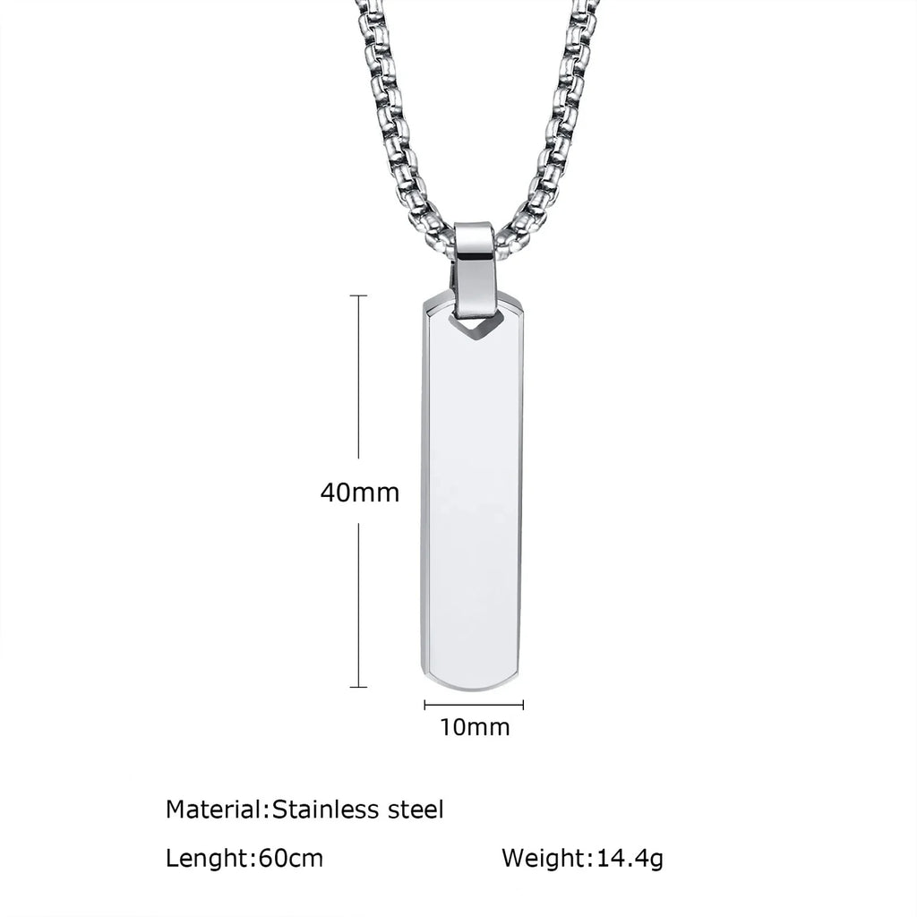 Square Bar Pendant Necklace — Stainless Steel