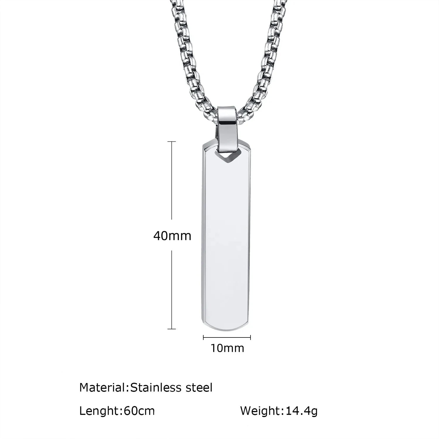 Square Bar Pendant Necklace — Stainless Steel