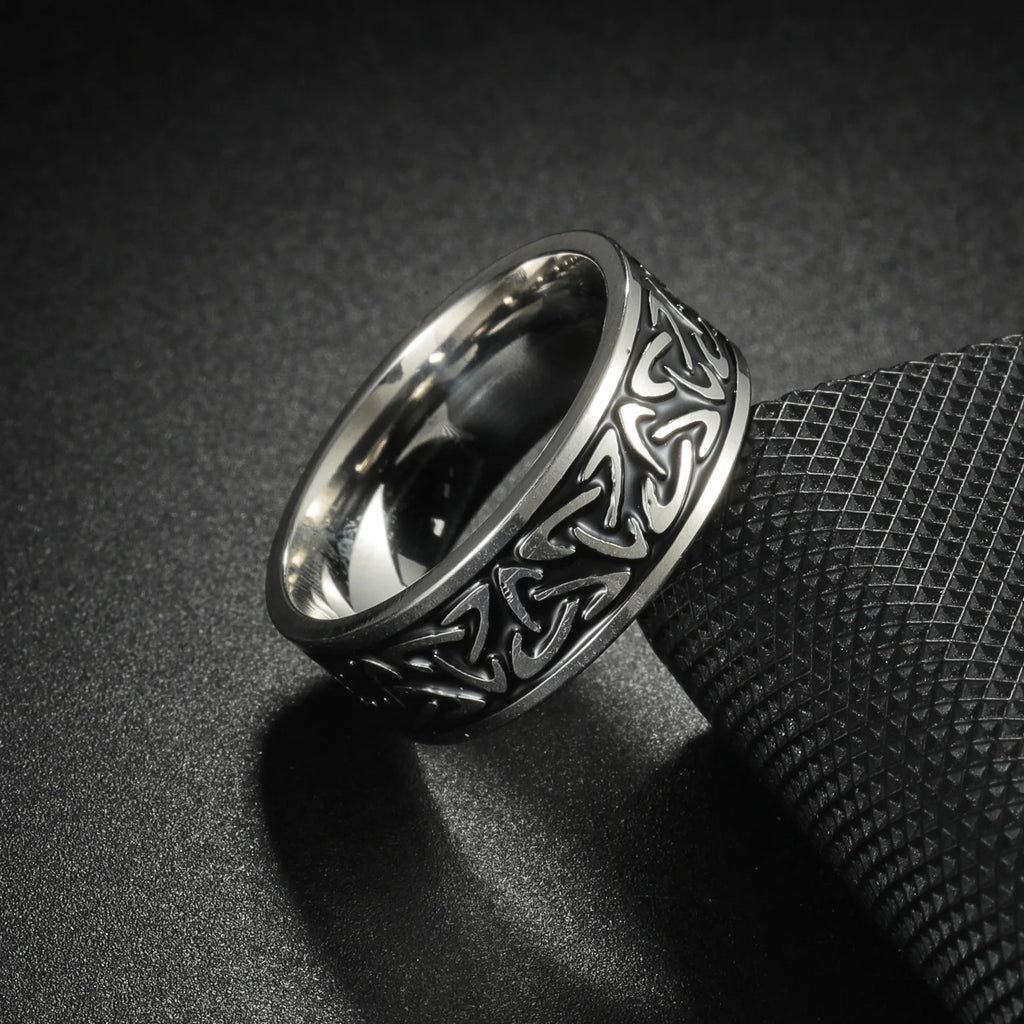 Viking Celtic Knot & Sea Wave Band Ring for Men — Stainless Steel