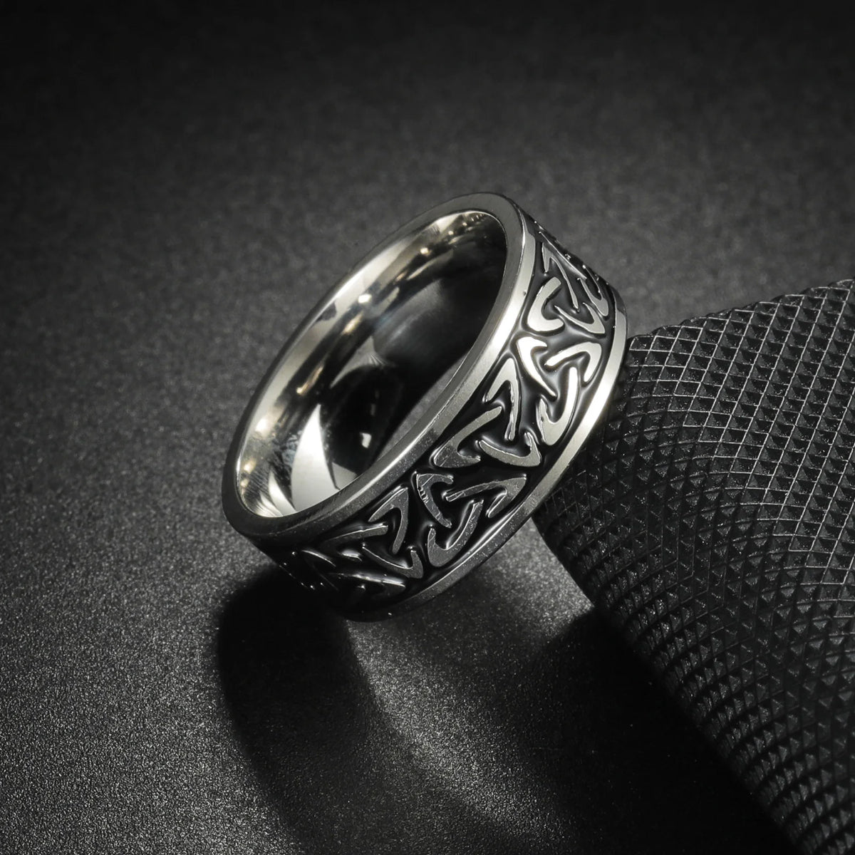 Viking Celtic Knot & Sea Wave Band Ring for Men — Stainless Steel