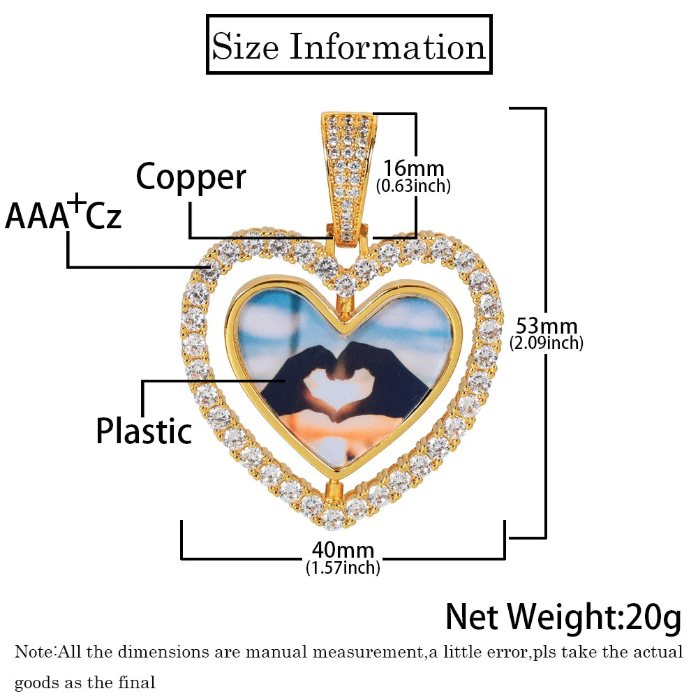 Iced Out Heart Photo Pendant Necklace