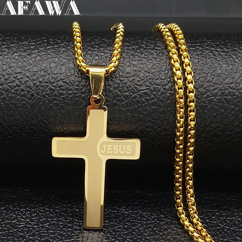 Christian Jesus Cross Pendant Necklace — Gold