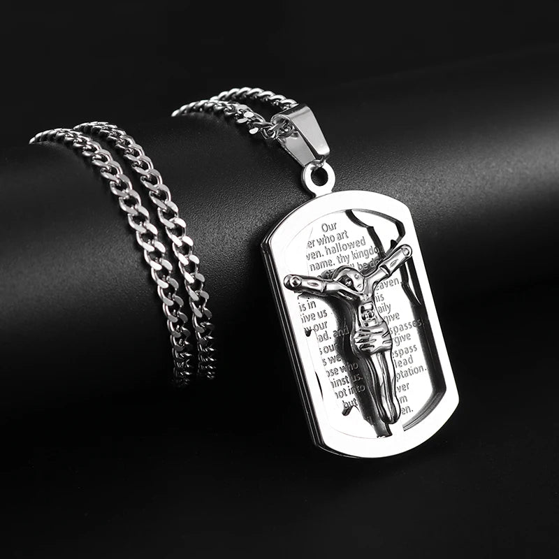 New Gold Color Crucifix Image Men\\'s Pendant Christ Miami Cuban Religious Necklace for Daily Wear Fashion Jewelry Accessories