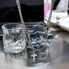 Cross Beads Chain Pendant Necklace — Stainless Steel