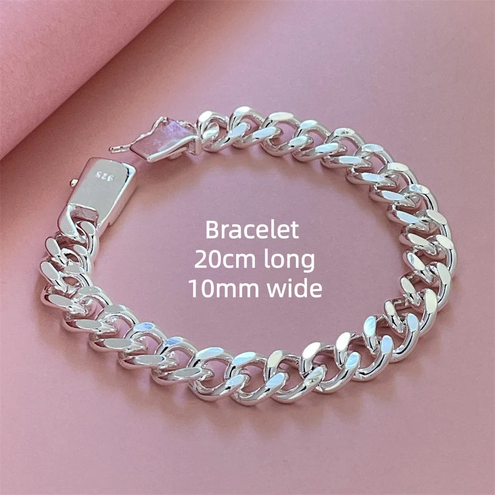 Cuban Link Chain Choker Necklace 10mm, 50-65cm — Silver-Tone