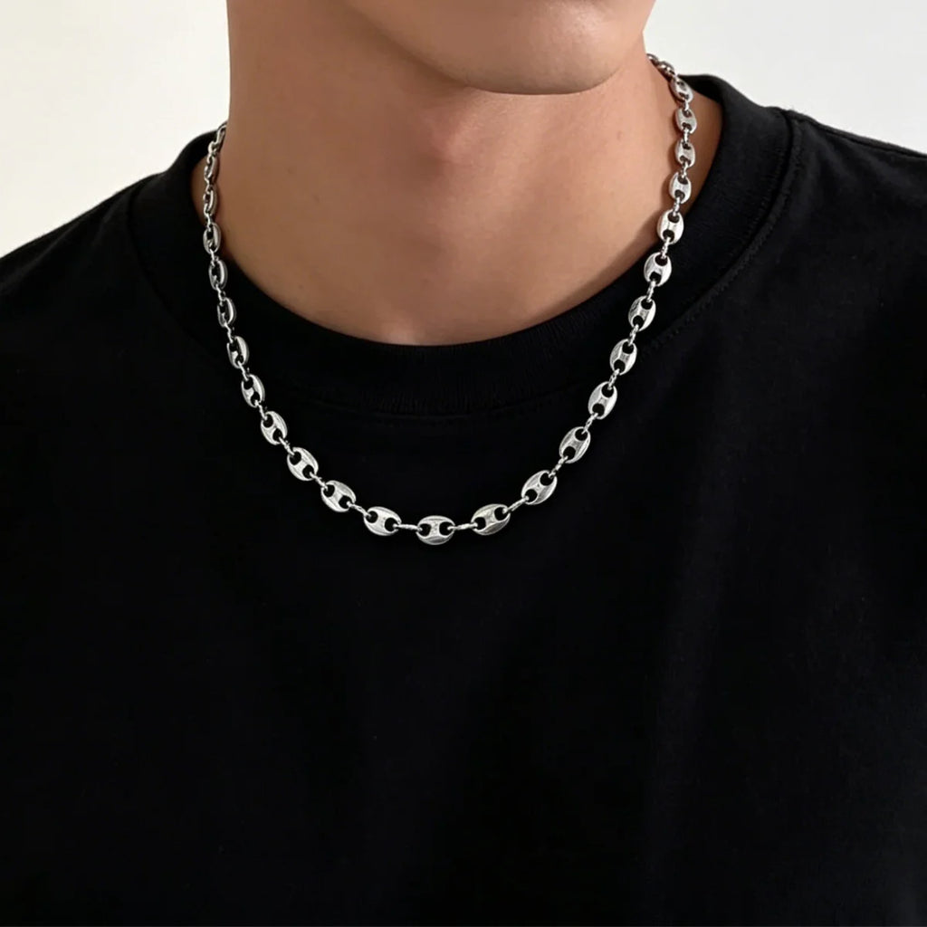 Fashion Stainless Steel Coffee Beans Link Chain Necklace Fashion Silver Color Goth Hip Hop Long Necklaces for Man Women Jewelry