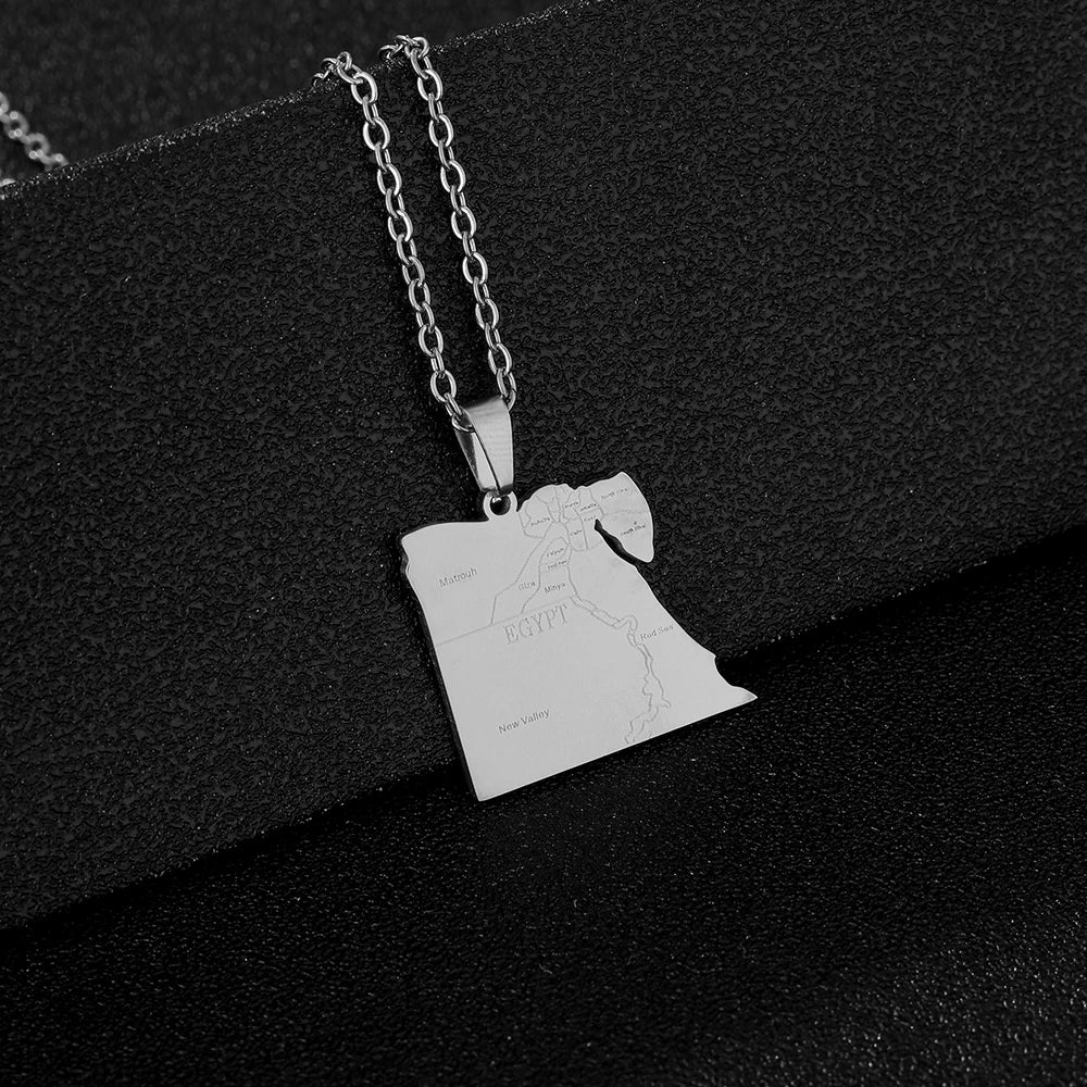 Egypt Map Flag Pendant Necklace — Stainless Steel