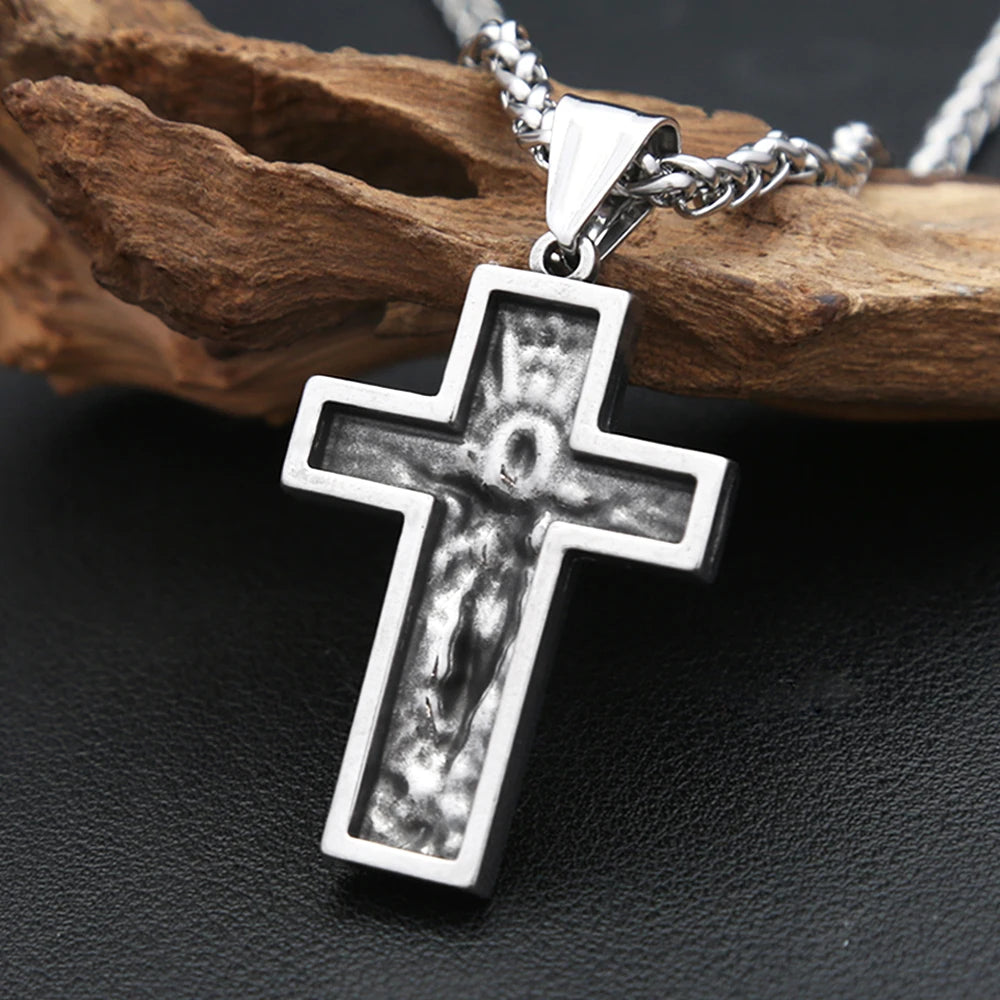 Vintage 316L Stainless Steel Cross Jesus Pendant Necklaces For Men Boys Punk Fashion Christian Amulet Jewelry Gifts Dropshipping