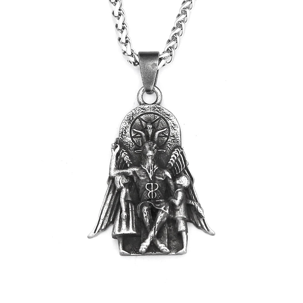 New Vintage Lucifer With Anubis Charm Pendant 316L Stainless Steel Baphomet Goat Satanic Necklaces For Men Amulet