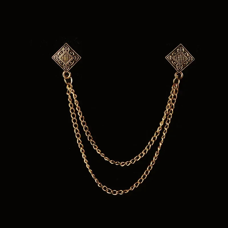 Vintage Double Chain Tassel Brooch — Lapel Pin Suit Badge