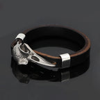 Fashion Vintage Stainless Steel Nordic Odin Crow Skull Bracelet Punk Men Viking Leather Amulet Bracelets Jewelry Gift Wholesale