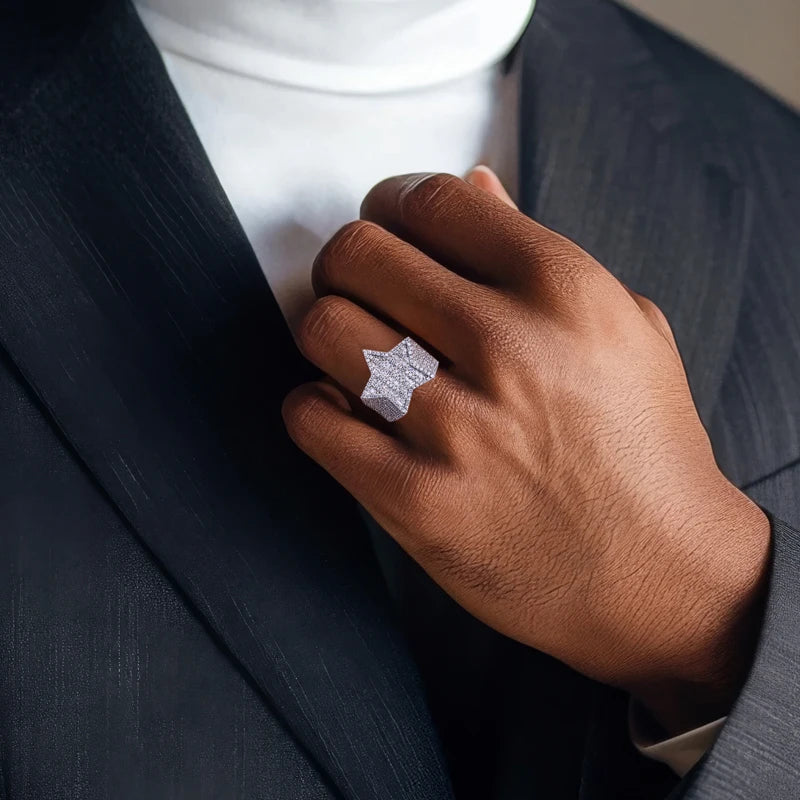 Iced Out Pentagram Ring — 14K Gold