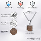 Trend Wood Square Necklace for Men,Brown Color Stainless Steel Rectangle Pendant Necklaces with Box Chain,50/55/60CM