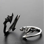 Gothic Angel & Devil Wings Open Ring — Vampire, Black & Silver
