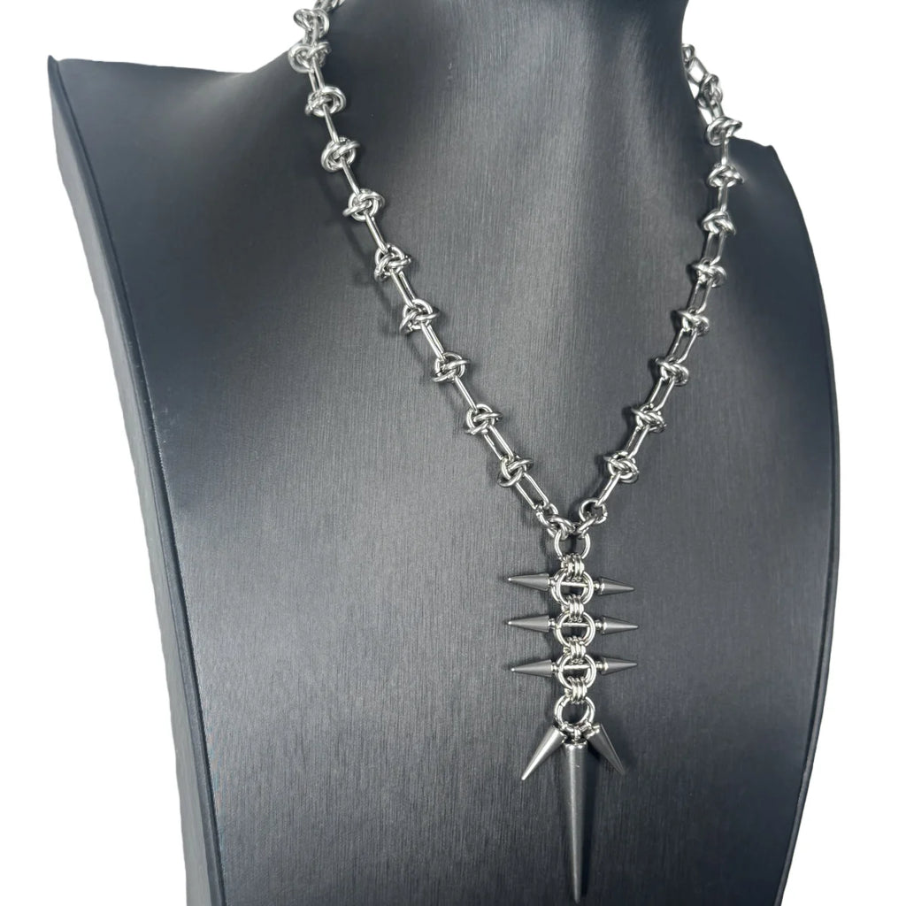 Punk Grunge Goth Rivet Long Spike Pendant Chain Necklace