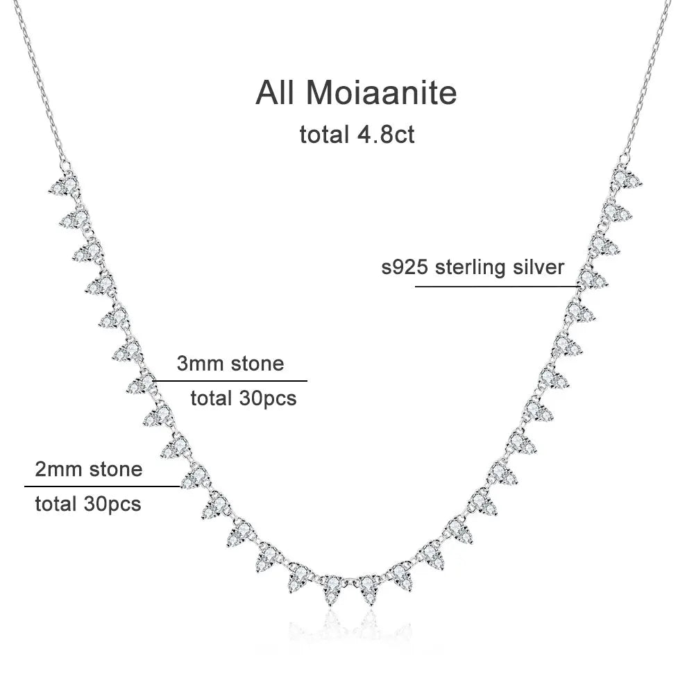 KNOBSPIN 2mm/3mm D Color Moissanite Tennis Necklace s925 Sterling Silver 18inch Chain, Wedding Necklaces for Women Fine