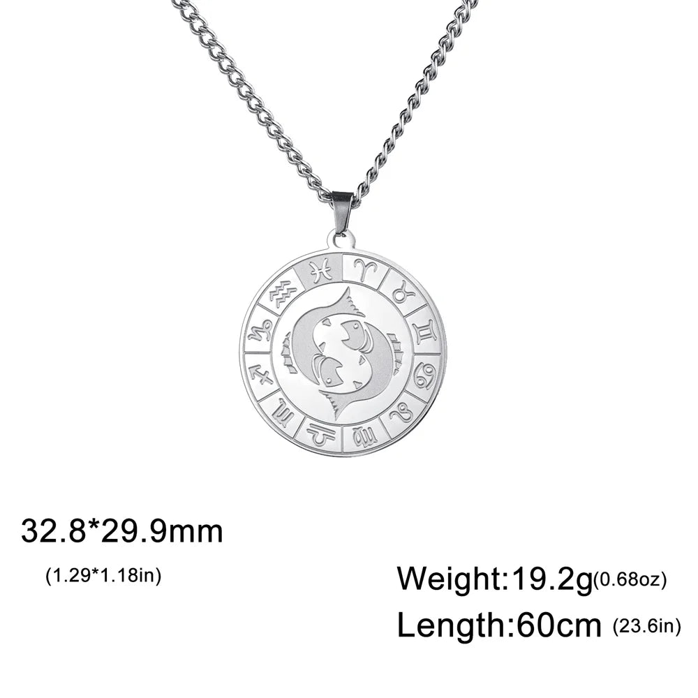 My Shape 12 Constellation Necklace Gothic Zodiac Pendant Chain Women Men Leo Aries Virgo Capricorn Birthday Jewelry Wholesale