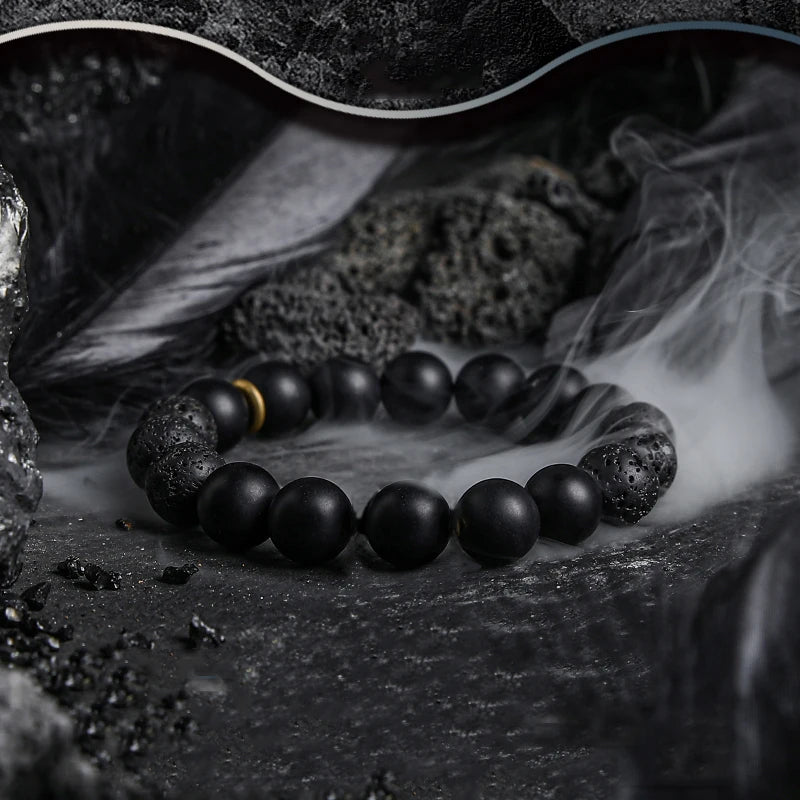 Block Volcanic Lava Stone Bracelet Men Black Classic Matte Obisidian Labradorite Bead Jewelry Women Birthday Gift for