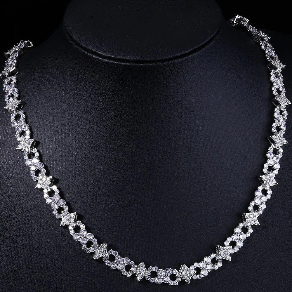 Iced Out Star Chain Necklace Four-Pointed Zircon