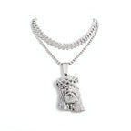 Stylish 3D Jesus Pendant Necklace - Hip Hop Inspired with Layered Cuban & Tennis Chains, Rhinestone Accents,Fashion Jewelry