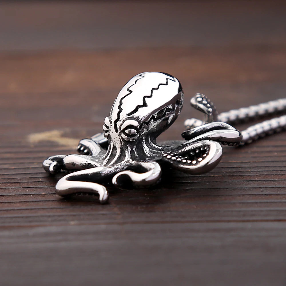 Fashion Punk High Quality Octopus Pendant Necklaces Stainless Steel Biker Hip Hop Animal Necklace For Men Creative