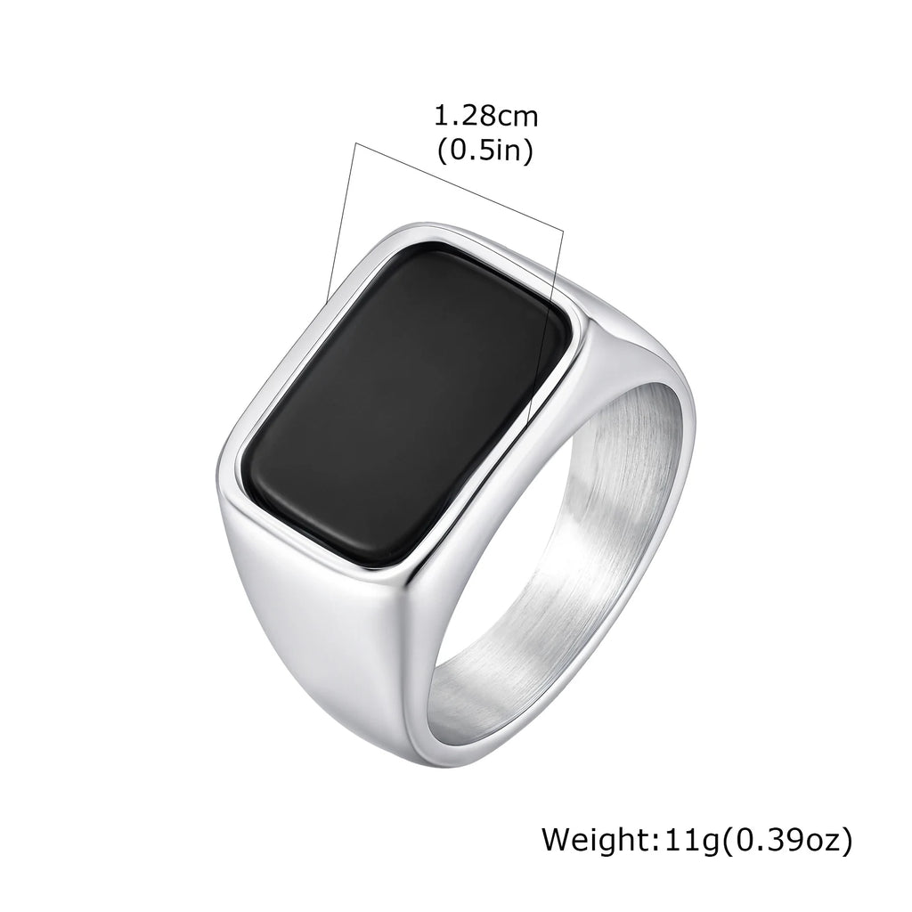 Minimal Square Stone Ring — Stainless Steel