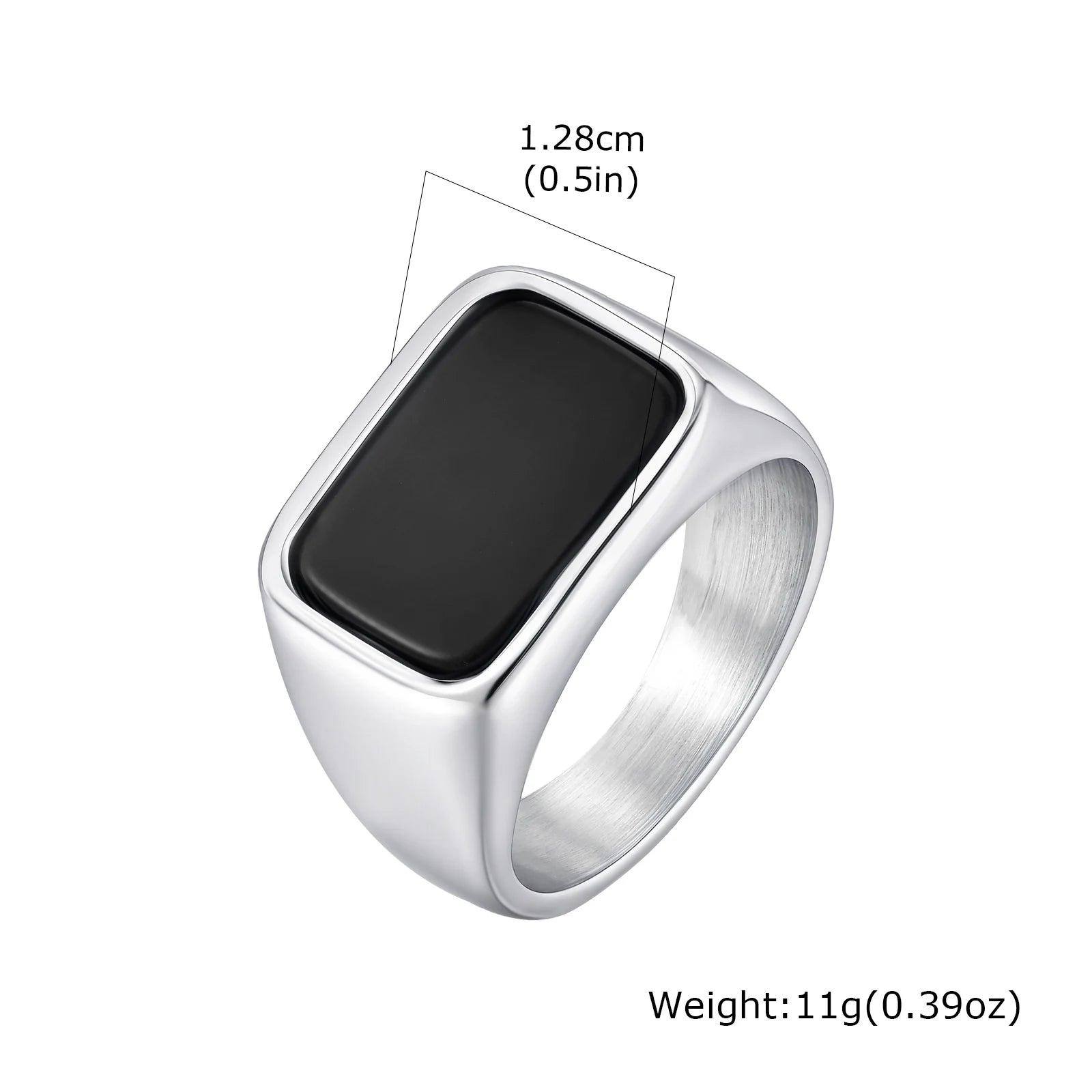 Minimal Square Stone Ring — Stainless Steel