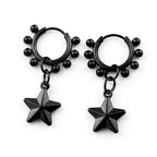 Punk Black Moon Star Hoop Earrings Gothic Crescent Dangle Stainless Steel Beaded Drop Earrings Men Women Hip Hop