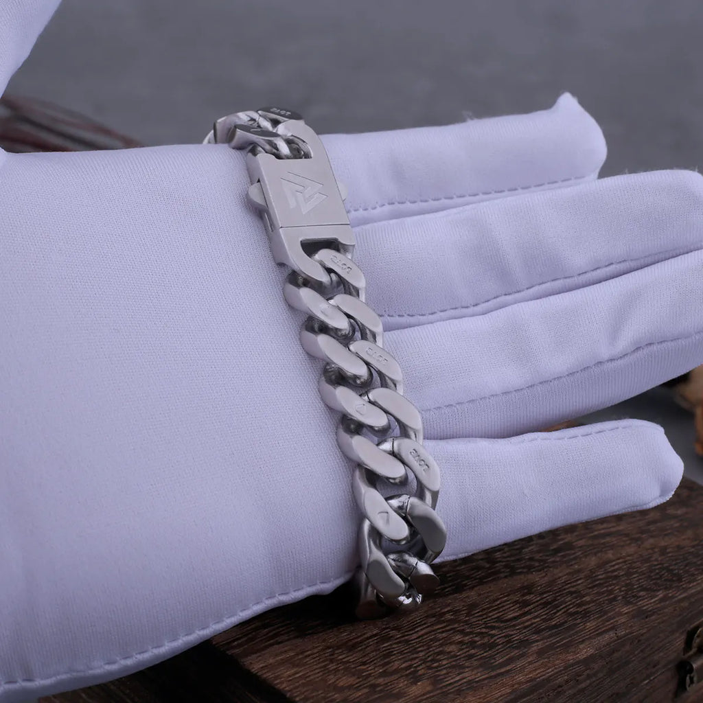 Original Design Stainless Steel Cuban Bracelet Men Women Couple Letter Matte Bangle Punk Hip Hop Thick Chunky Chain