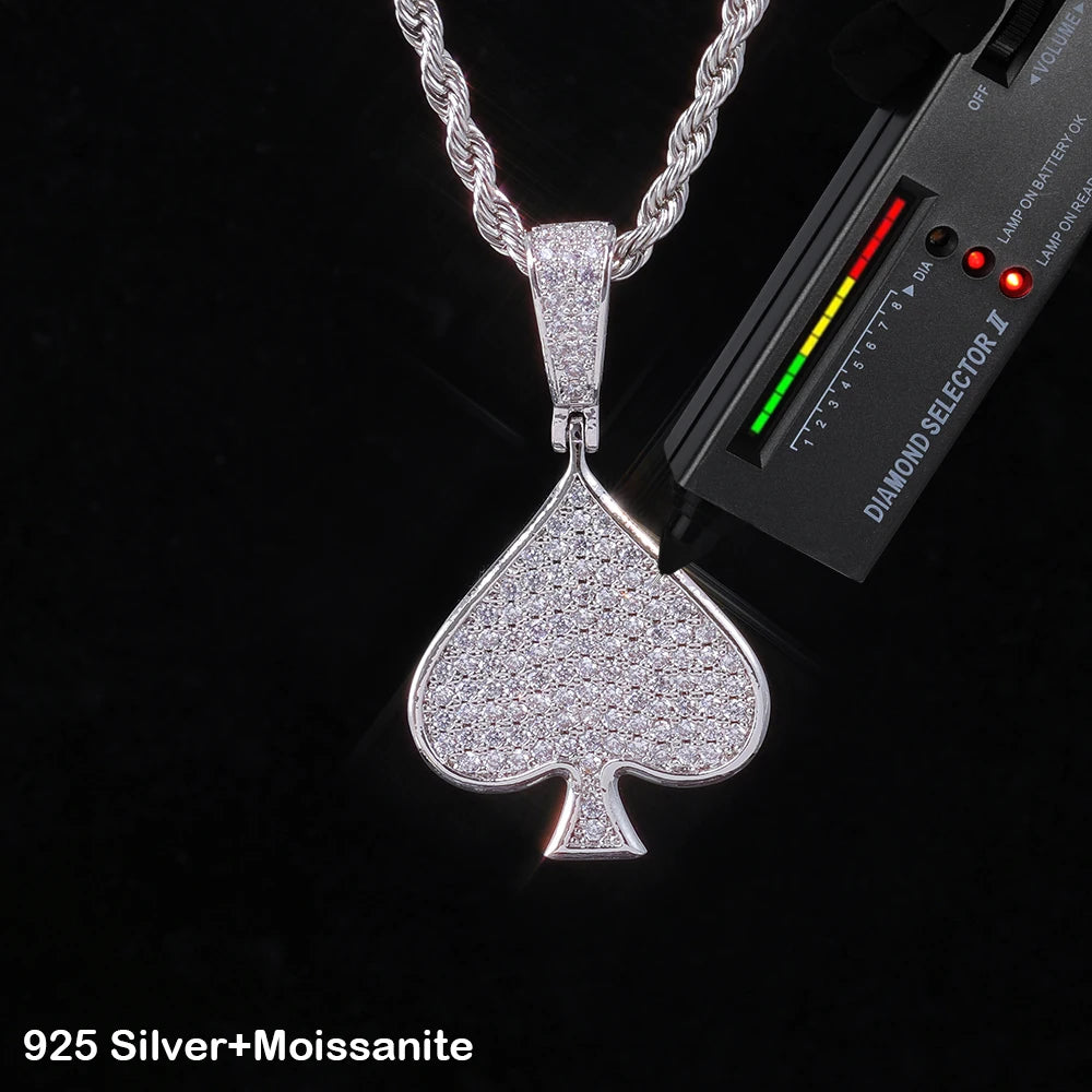 925 Silver VVS Moissanite Ace Spade Pendant