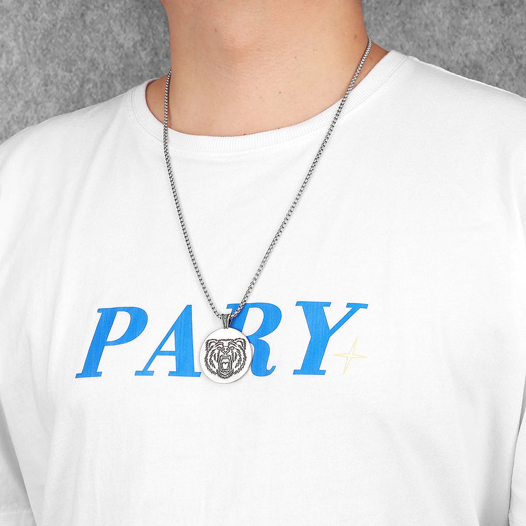 BearTexture Animal Men Necklaces With Pendant Stainless Steel Jewelry for Male Women Punk Hip Hop Accessories Gifts Wholesale