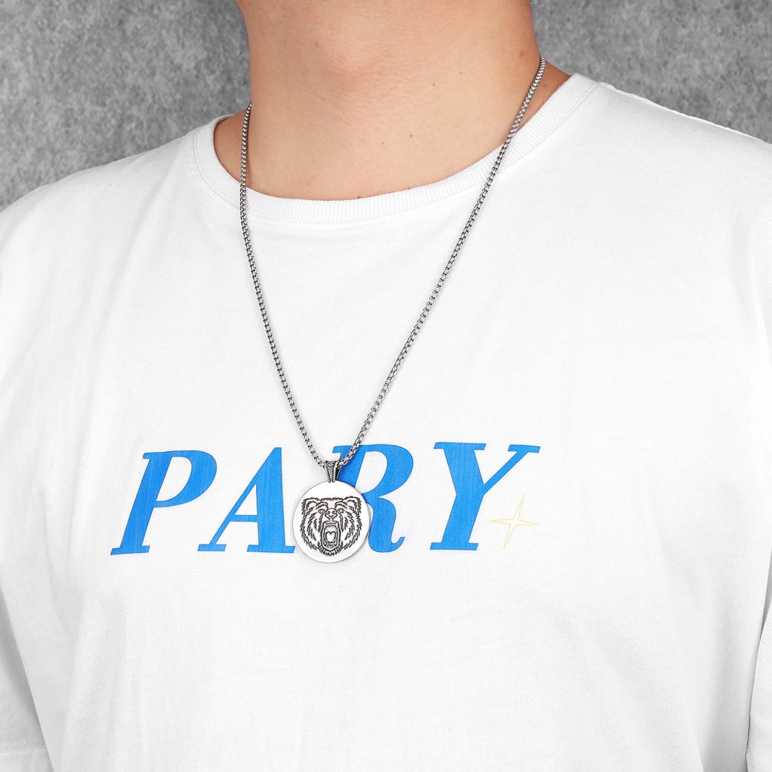 BearTexture Animal Men Necklaces With Pendant Stainless Steel Jewelry for Male Women Punk Hip Hop Accessories Gifts Wholesale
