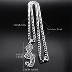 Piano Note Silver Pendant Necklace — Stainless Steel