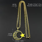 Muslim Islam Black Enamel Moon Star Stainless Steel Pendant Necklace for Women Men Gold Color Hebrew Hip Hop Chain Jewelry Gift